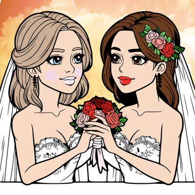 two realistic  women marrying each other