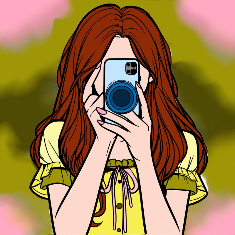 a realistic girl holding her phone taking pictures