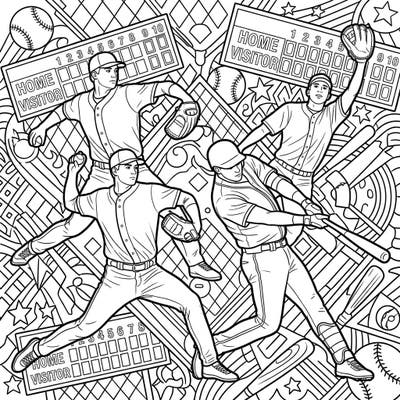 Gear up for an exciting coloring experience with our dynamic baseball players template, perfect for teens who love the game. Immerse yourself in intricate action scenes and sporty backgrounds, bringing your favorite players to life with every color.