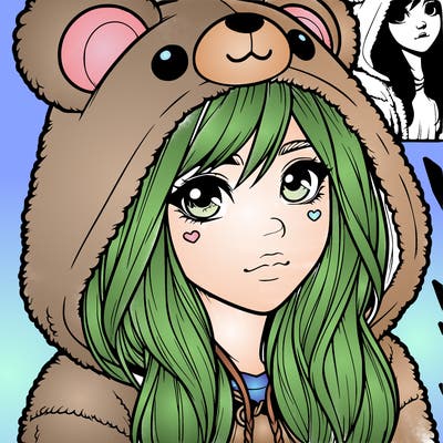 realistic girl in a bear hoodie