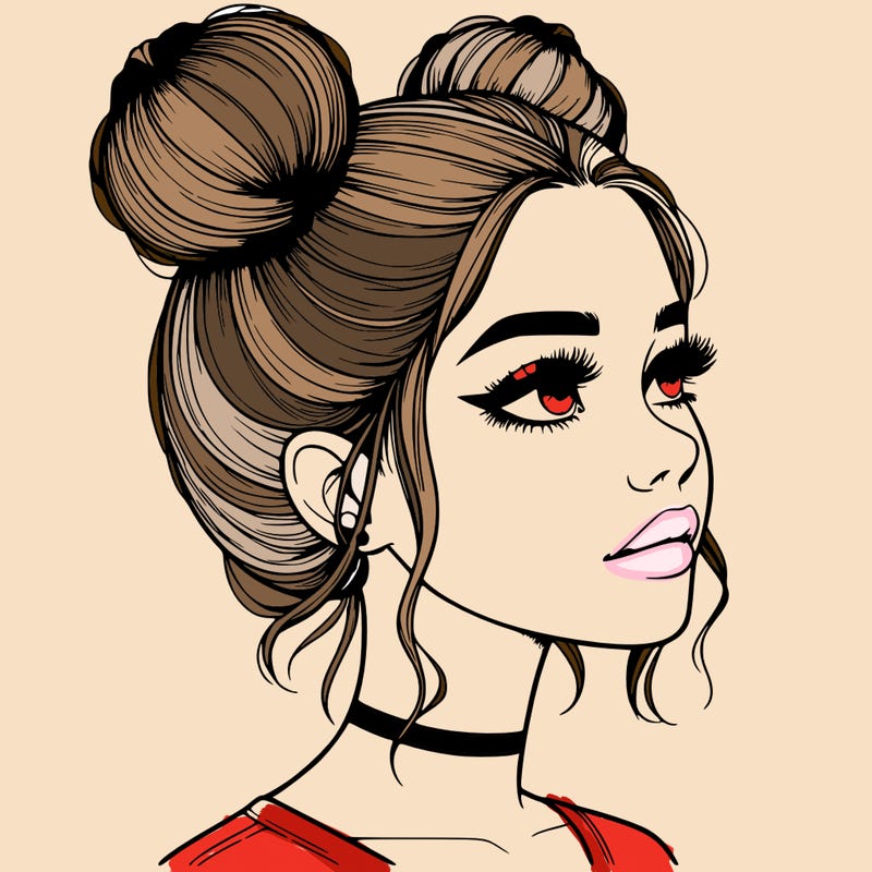 realistic girl with buns on the top of her head
