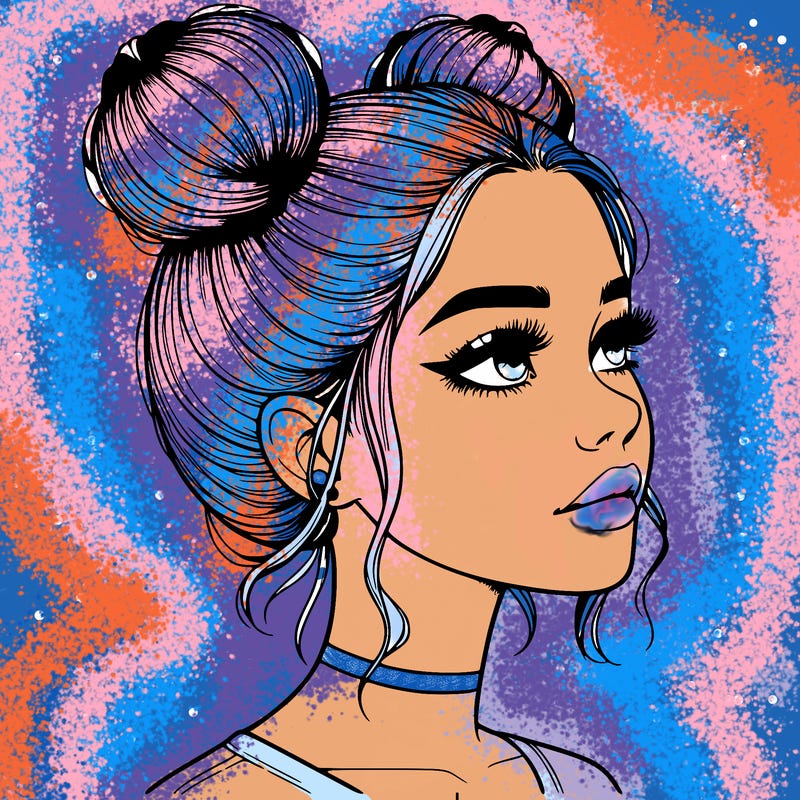 realistic girl with buns on the top of her head