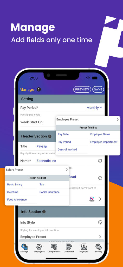 Auto Payslip Generator - Manage employee and salary presets in the Auto Payslip Generator app