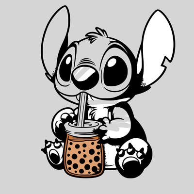 stitch drinking boba tea