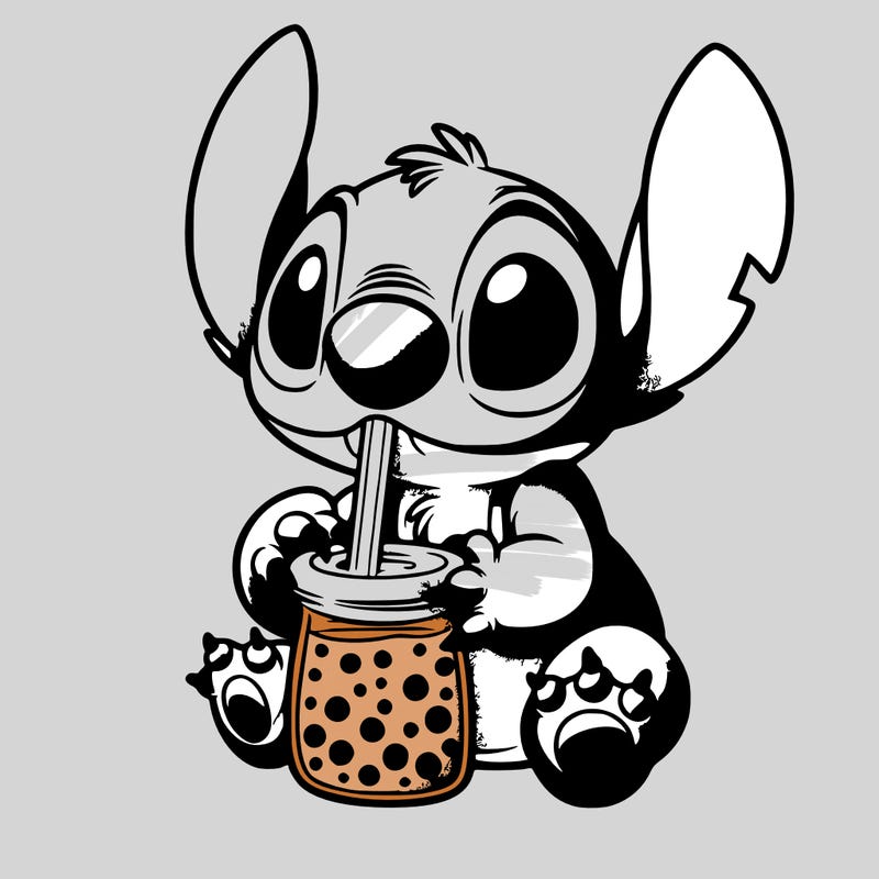 stitch drinking boba tea
