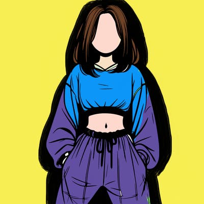 realistic girl faceless with baggy pants and a crop top