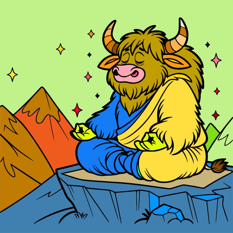 yak yogi meditating on a mountaintop