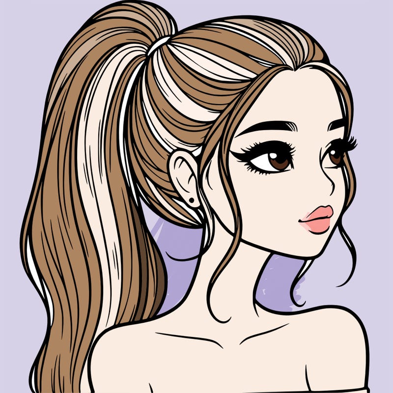 a beautiful and realistic girl with a high pony tail