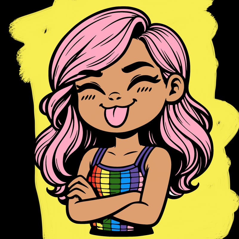 realistic girl crossing her arms and wearing a tank top with her tongue held out she has long hair