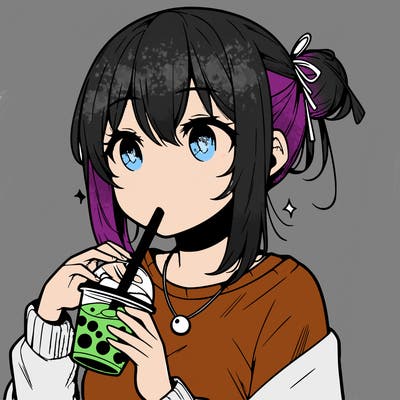 manga character drinking boba
