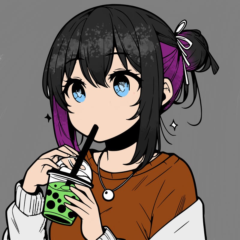 manga character drinking boba