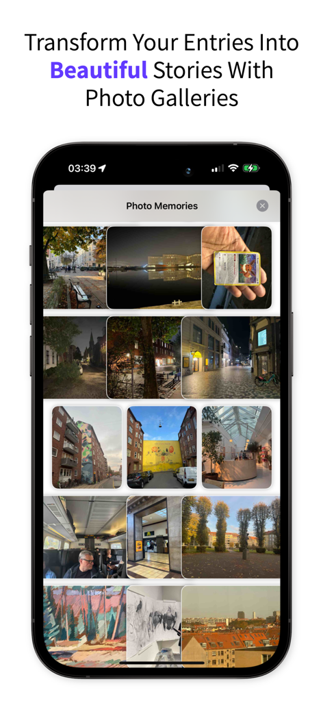 My Journal: Daily Mood Diary - My Journal app displaying a photo memories gallery grid with personal daily life pictures