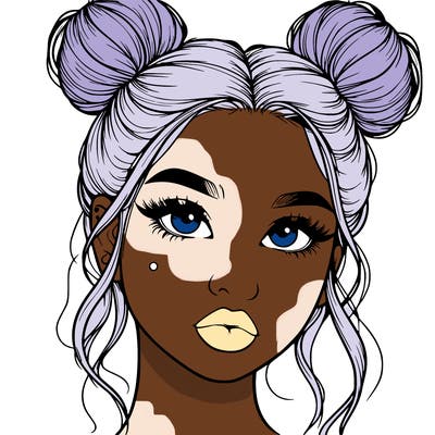 realistic girl with two buns on her hair and lips