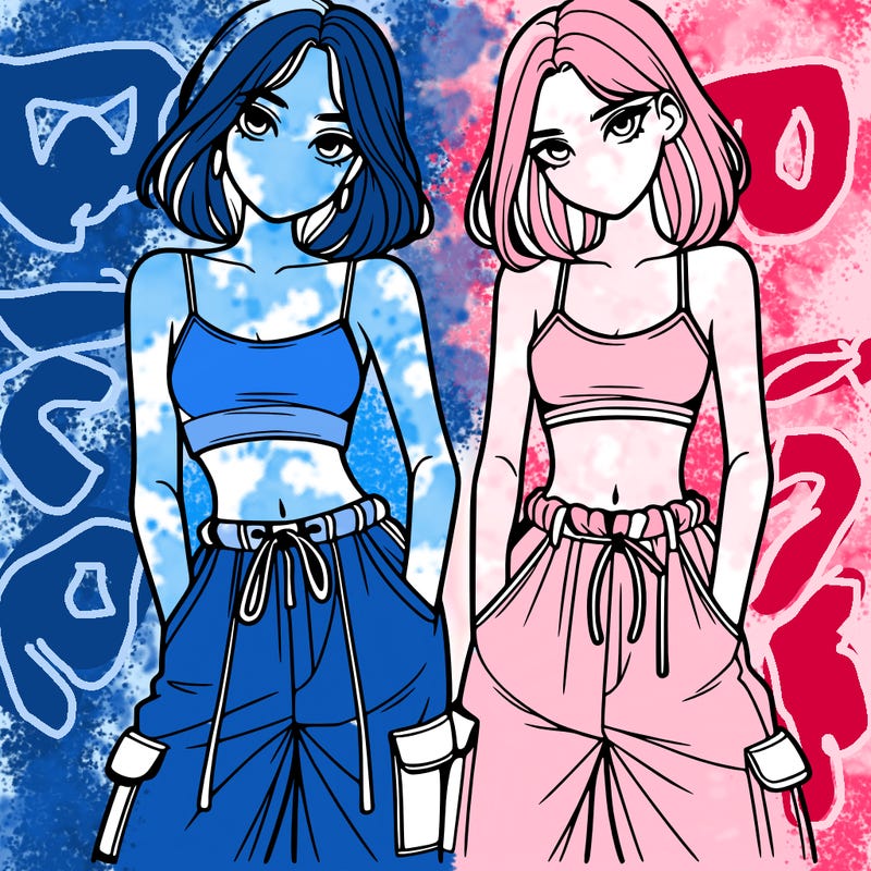 two girls with crop top with baggy pants