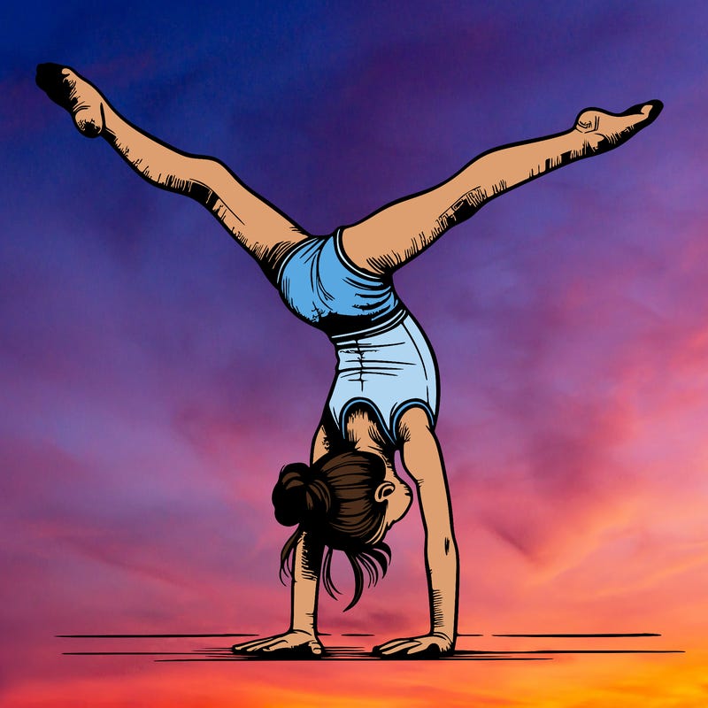 realistic gymnastic hand stand girl in four splits