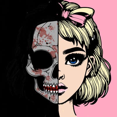 realistic girl with half skull mask