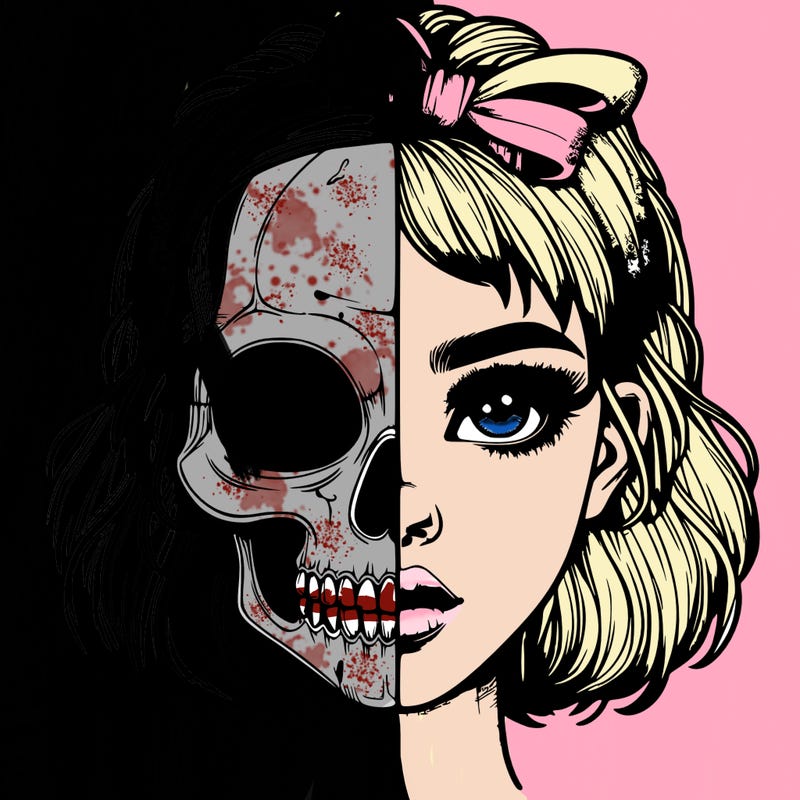 realistic girl with half skull mask