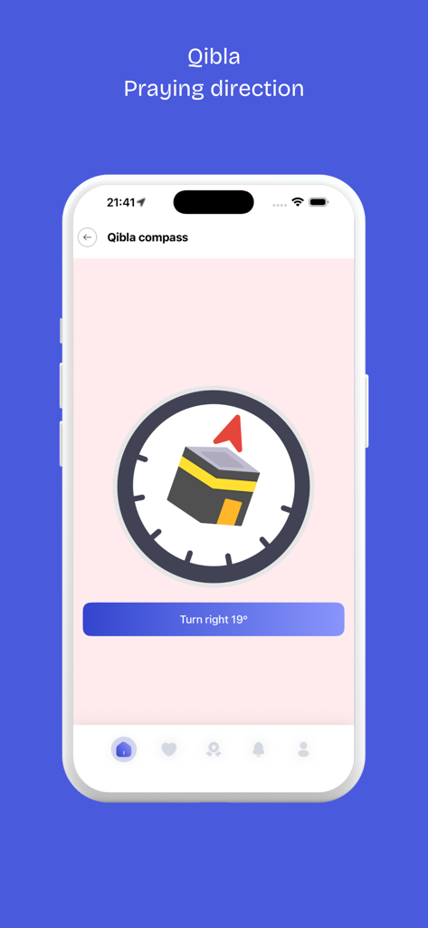 Prayer Pro - Muslim Prayers - A smartphone screen displaying the Qibla compass feature for finding the prayer direction