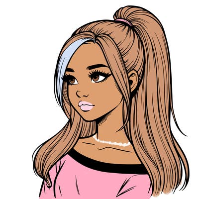 realistic girl with a high ponytail