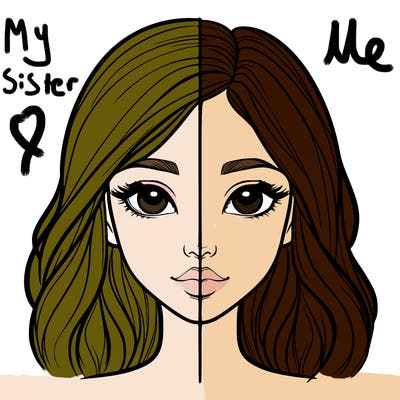 realistic girl face with line through the middle