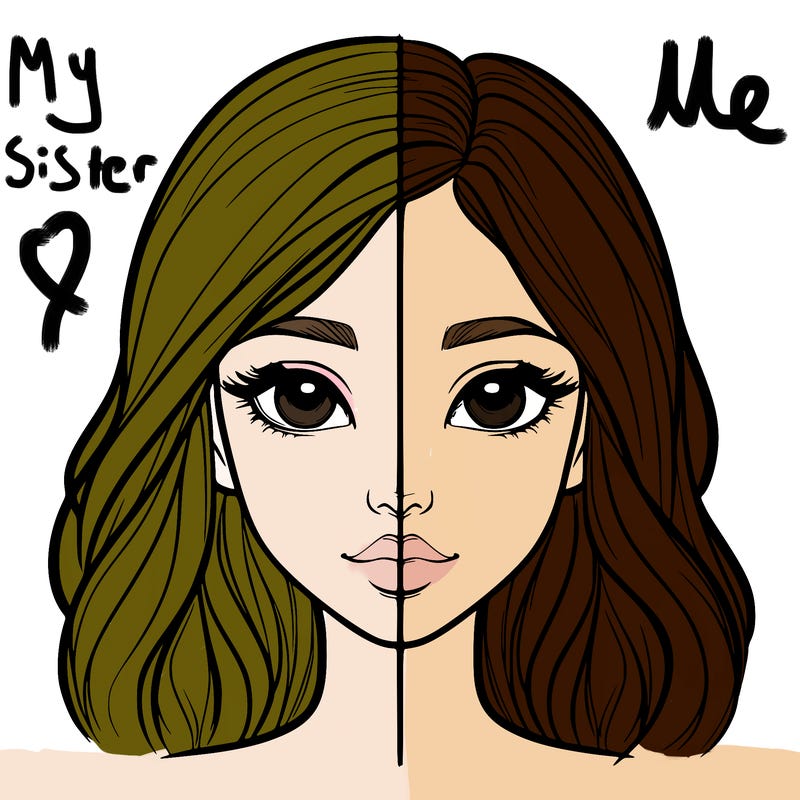 realistic girl face with line through the middle