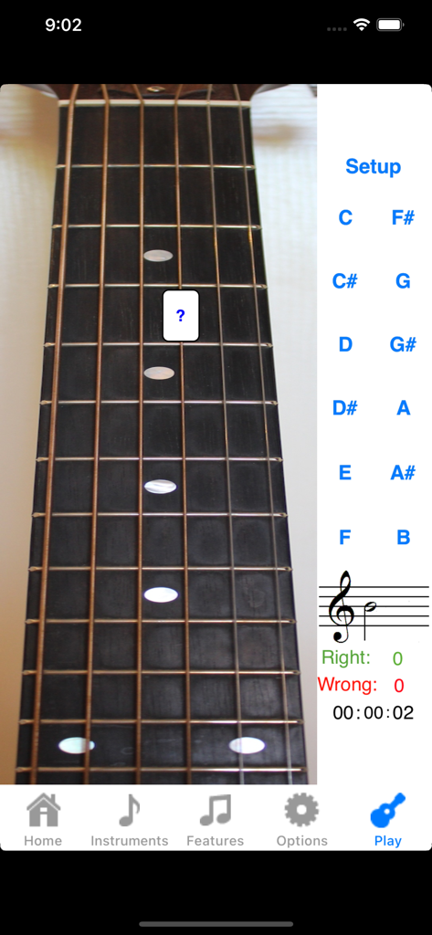 Super Guitar Fretboard Addict - Quiz de identificação de notas no braço da guitarra no aplicativo Super Guitar Fretboard Addict