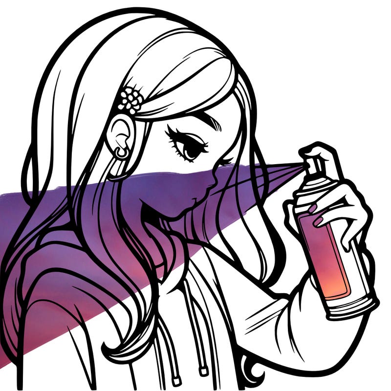 a realistic girl spray painting