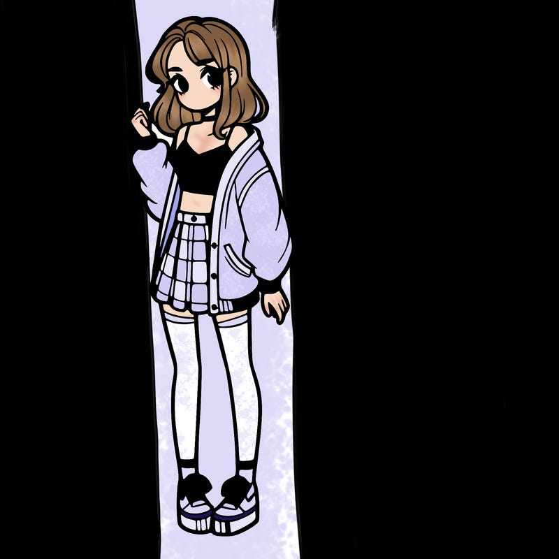 one girl with crop-top shirt and a jacket with a skirt, long socks and another girl with a shirt and pants with a jacket