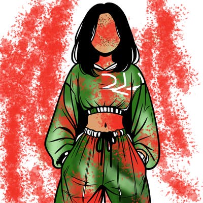 realistic girl faceless with baggy pants and a crop top