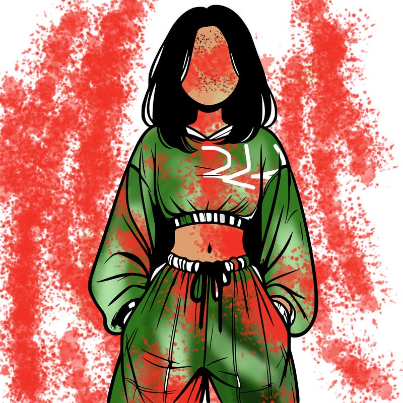 realistic girl faceless with baggy pants and a crop top