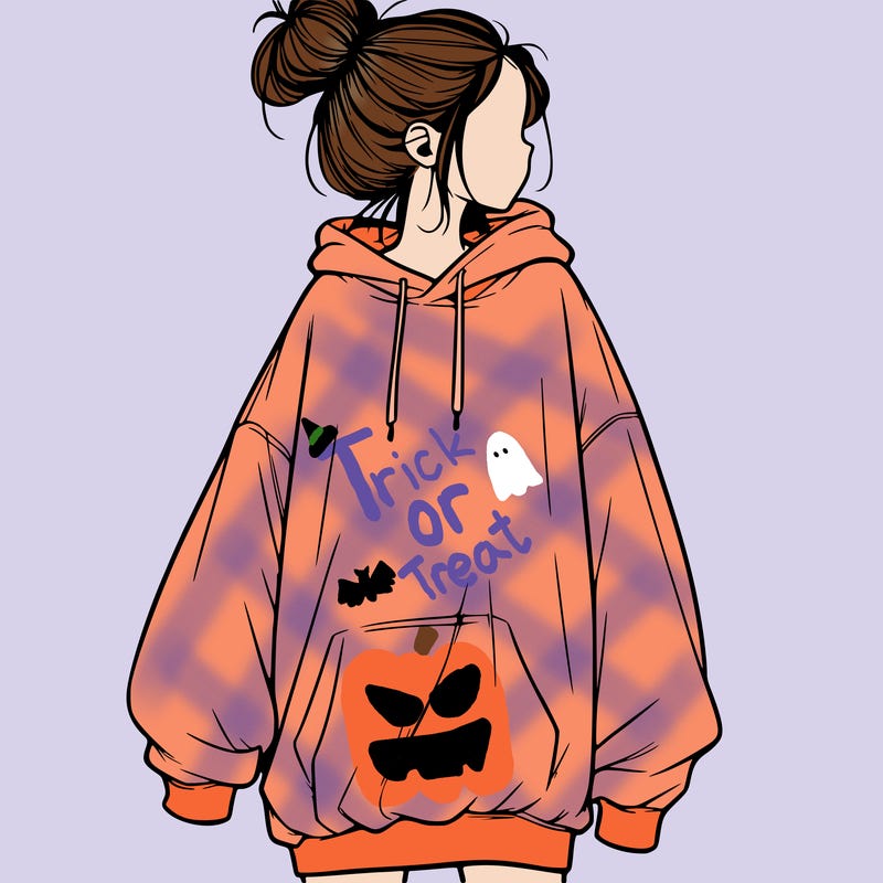 realistic girl with a oversized sweatshirt on and a bun