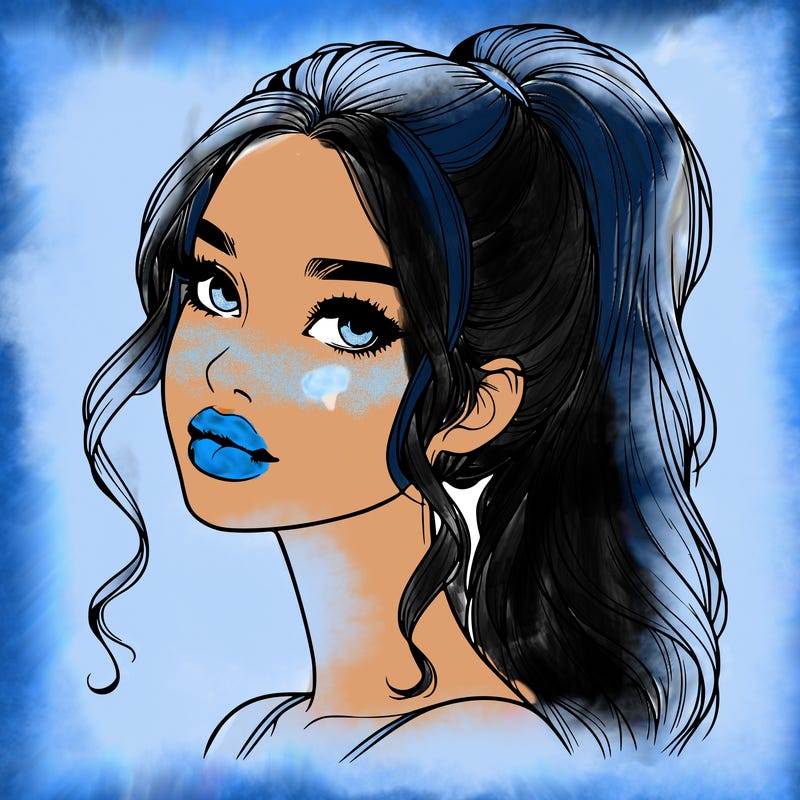 realistic girl with a ponytail on her hair and lips