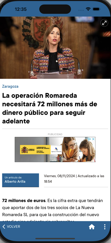 el Periodico de Aragón - Un artículo de noticias sobre Zaragoza mostrado en la app móvil el Periódico de Aragón