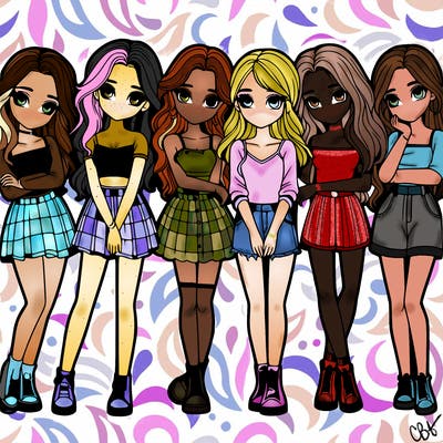 a group of girls realistic