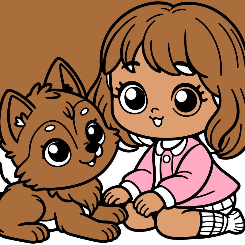 a girl with a baby wolf playing together