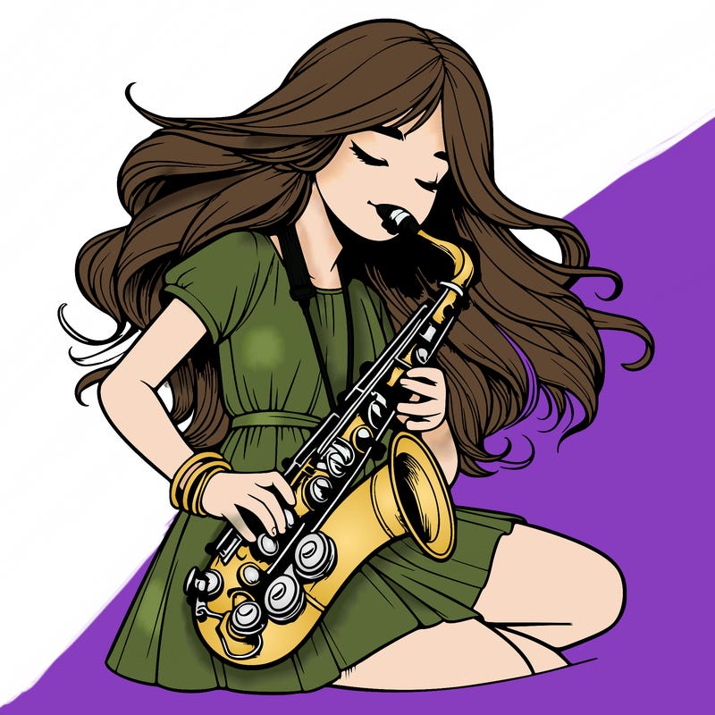 girl playing the saxophone realistic
