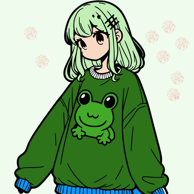 girl wearing frogging sweatshirt