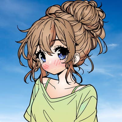 a beautiful anime girl with a messy bun
