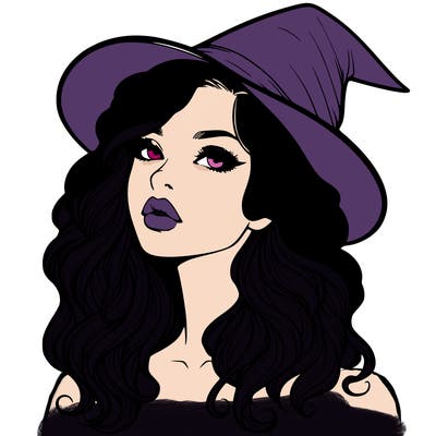 realistic witch girl with wavy hair and lips