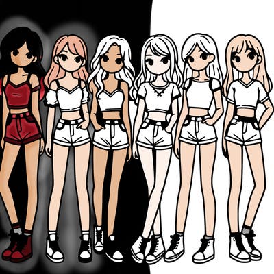 a group of girls wearing crop tops and shorts