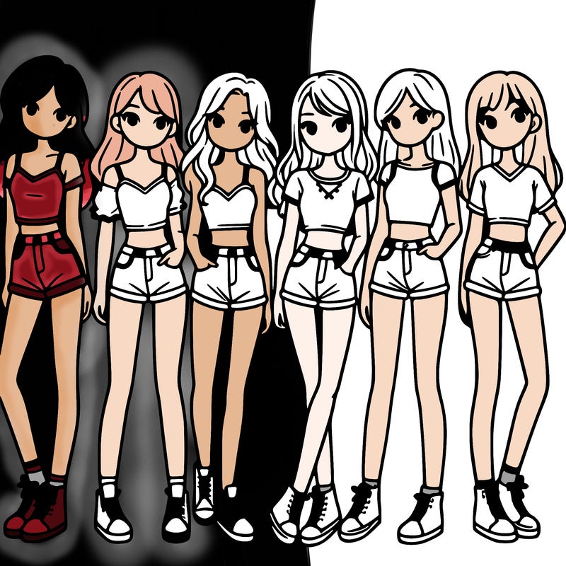 a group of girls wearing crop tops and shorts