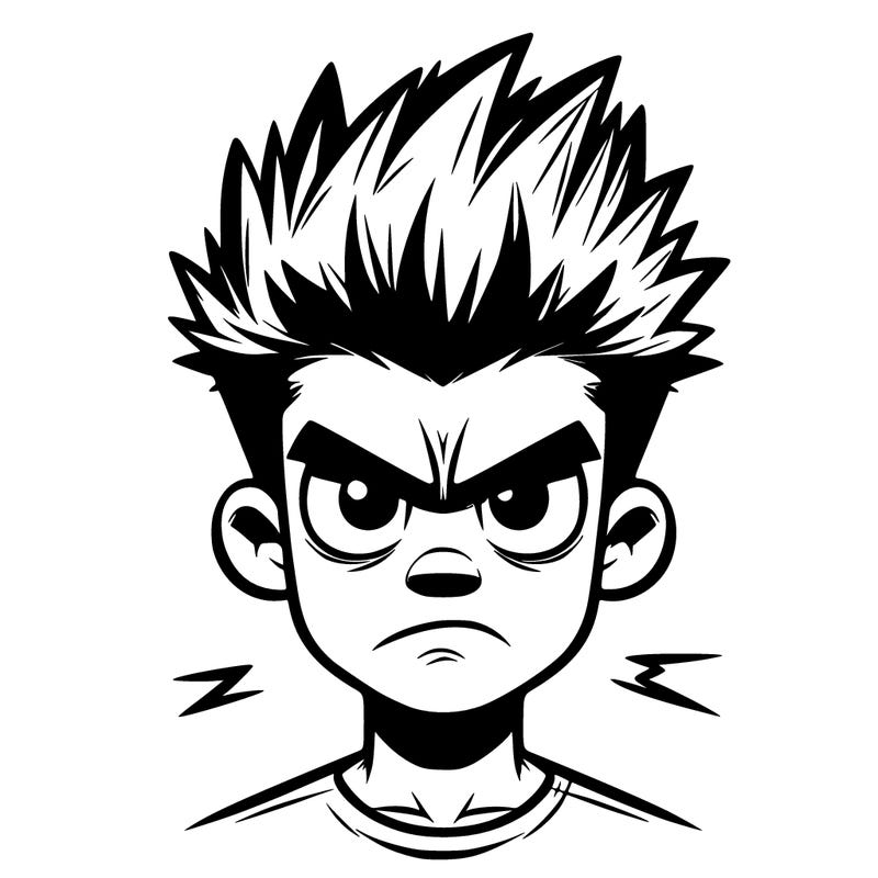 spikey haired male with angry look