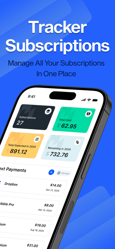 Painel de monitoramento de assinaturas mostrando custos totais e pagamentos futuros