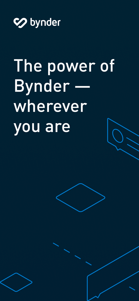 Bynder - Bynder mobile app welcome screen with the slogan The power of Bynder wherever you are
