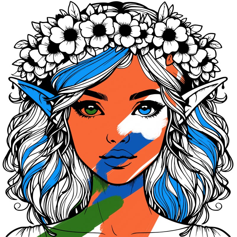 realistic female elf with flower crown