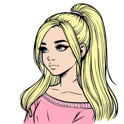 realistic girl with a high ponytail