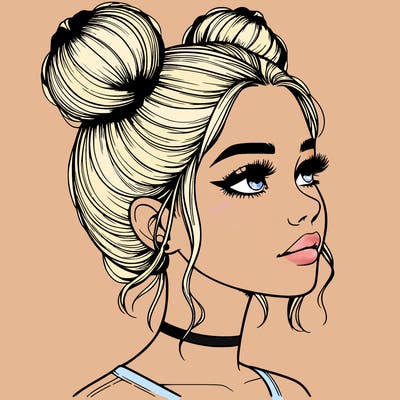 realistic girl with buns on the top of her head