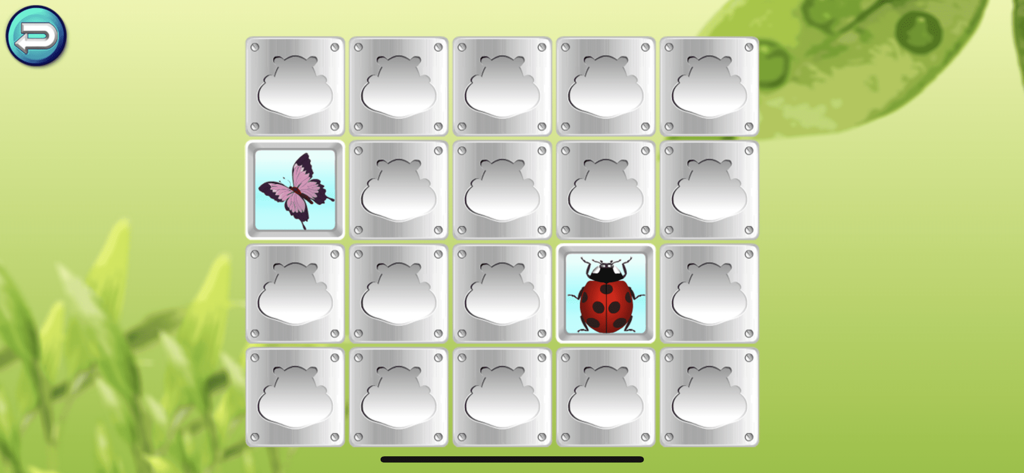 Match -Learning games for kids - Kids memory matching game interface with a butterfly and ladybug revealed on a grid