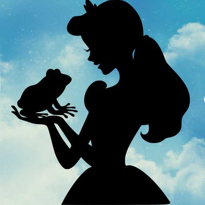 a shadow of a princess holding a frog realistic