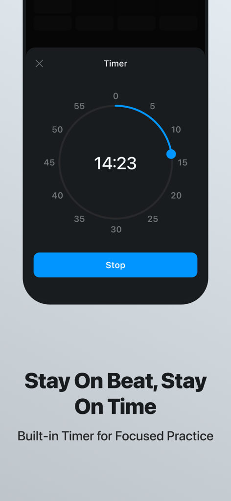 Metronome - BPM Counter - Metronome app interface showing a built-in practice timer for musical discipline